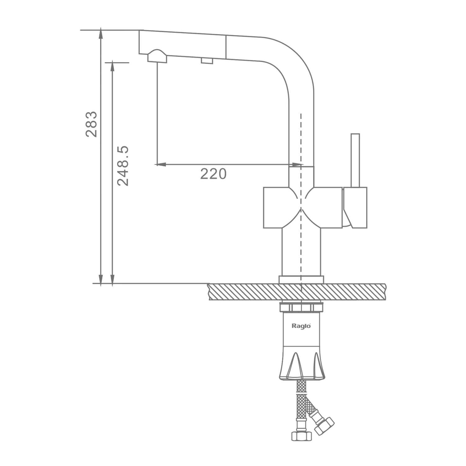 Смеситель Raglo для кухни  с выдвижным изливом, сатин R86.49.05