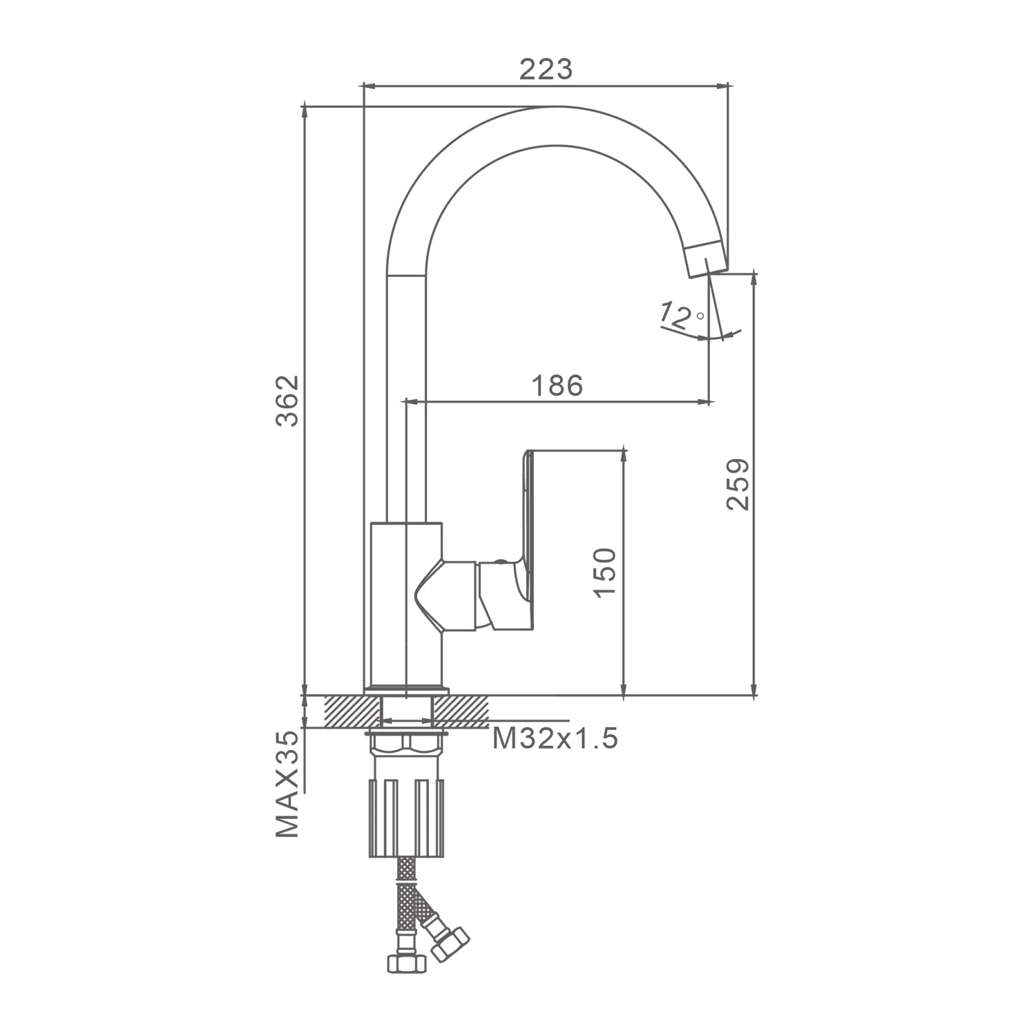 Смеситель Splenka для кухни высокий поворотный излив, черный S05.40.06