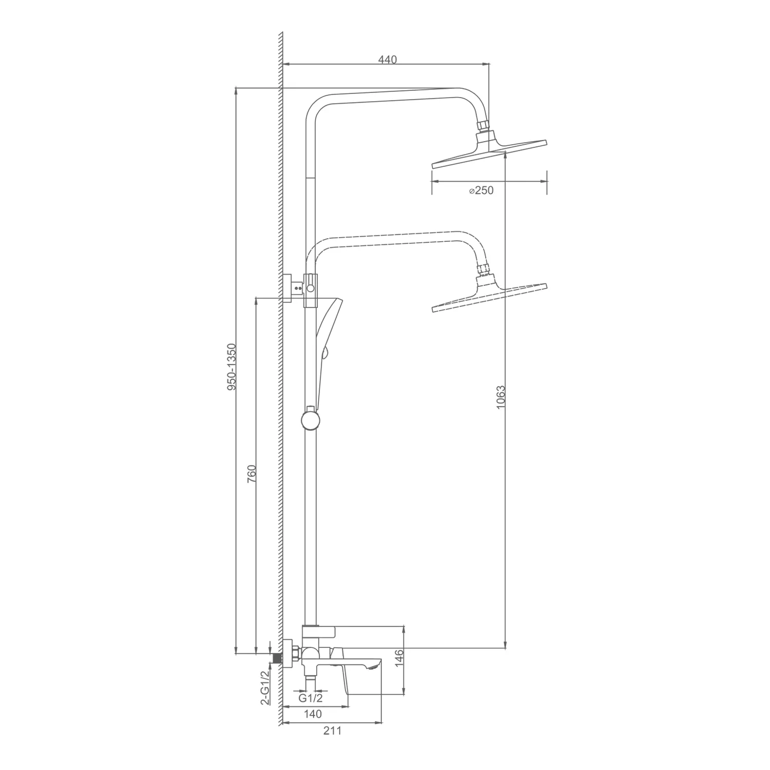 Душевая система Splenka S41.24.09 для ванны и душа  поворотный излив 15 см, графит