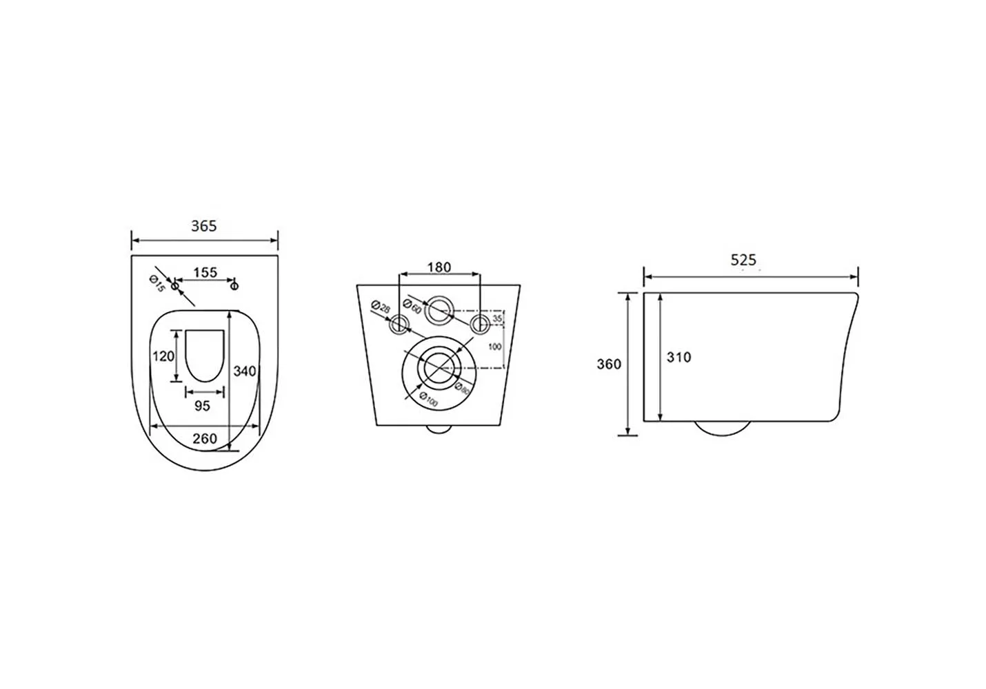 Унитаз компакт подвесной безободковый AQUATEK НИКА 525*365*360мм, тонкое сиденье с механизмом плавно