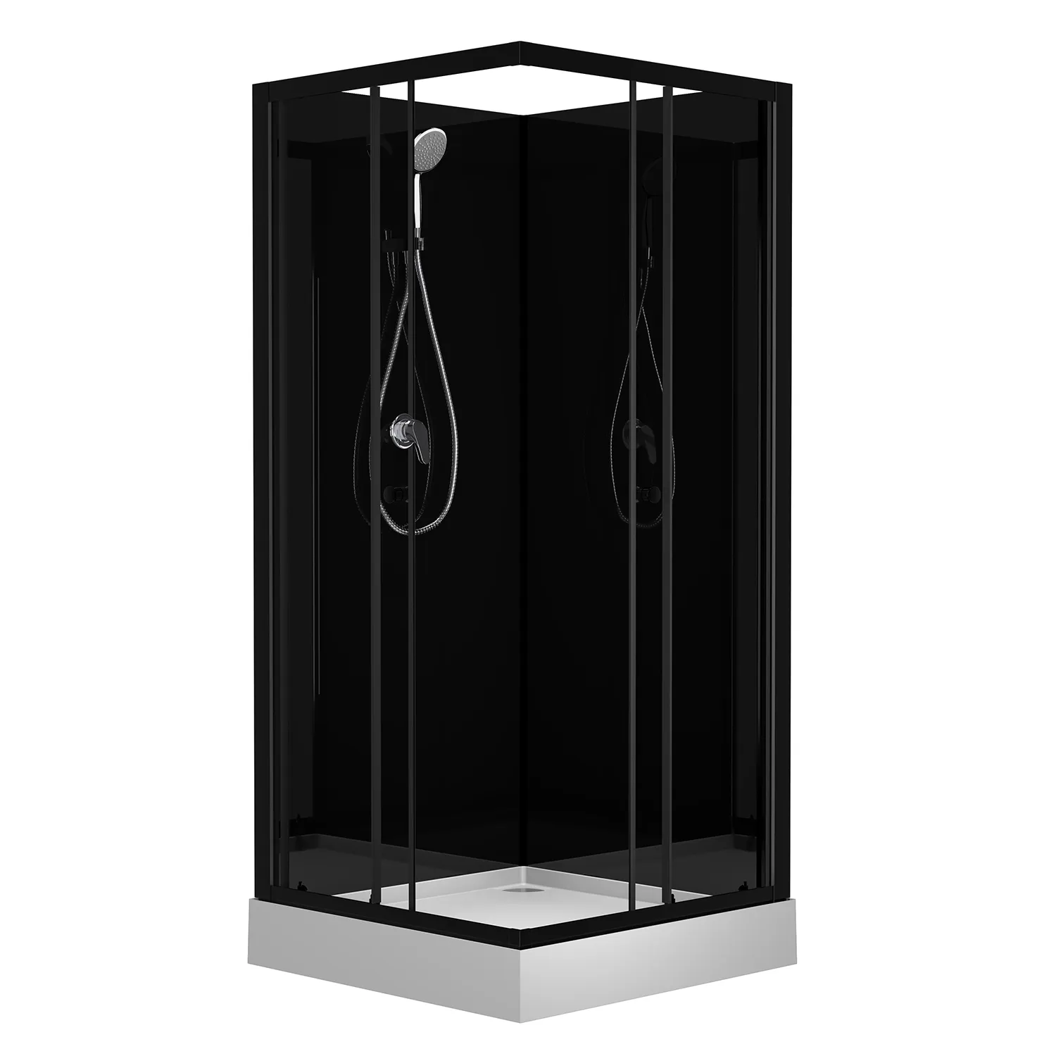 Душевая кабина Loranto NEO 90x90x(190+15) с низким поддоном 15см, прозрачное закаленное стекло 5 мм, задние стеклянные стенки черные, профиль черный-матовый (CS-21801BP)