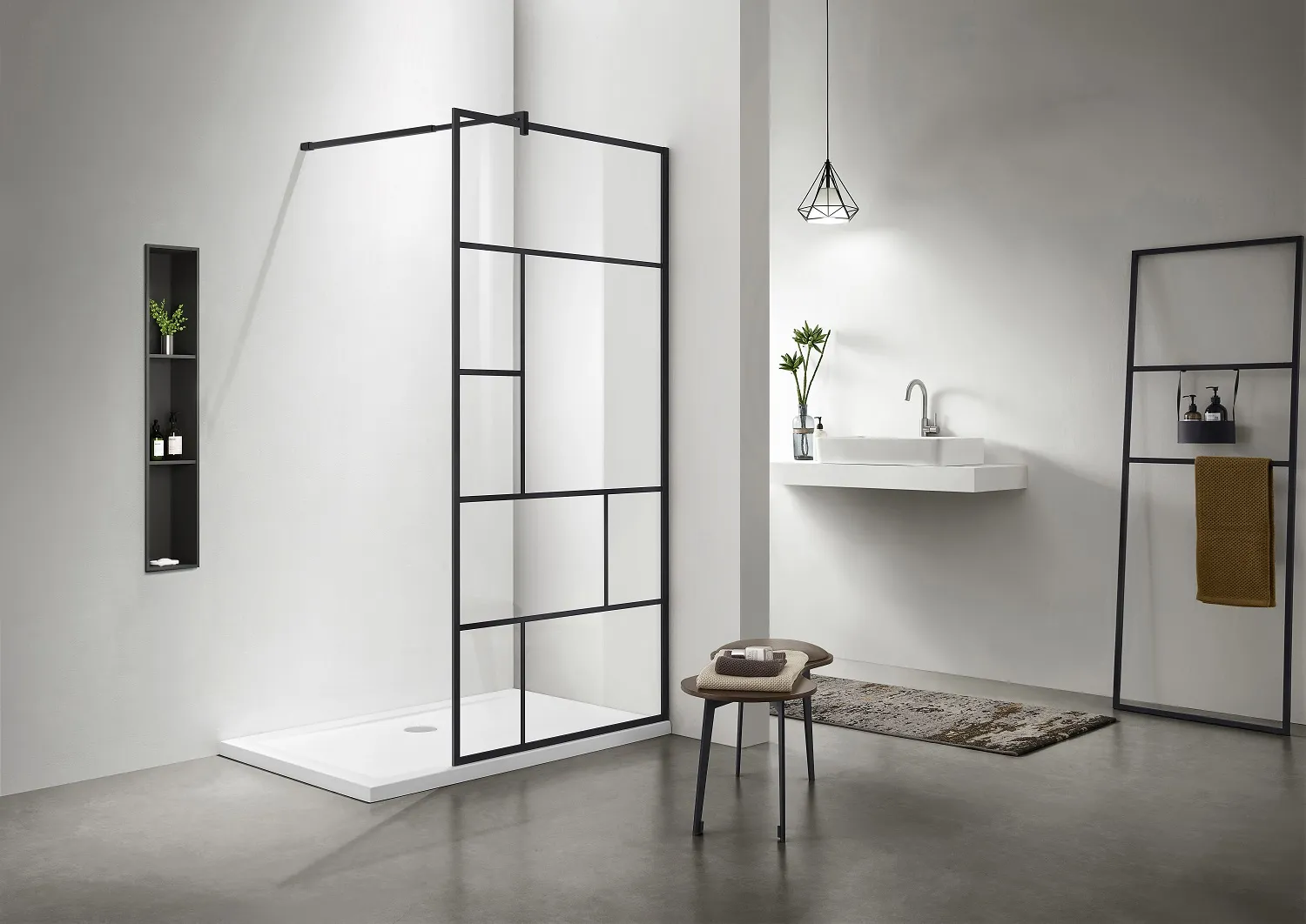 AQ NAG 6310-100 Душевая перегородка Walk in, с держателем 1000x2000 профиль черный матовый, стекло прозрачное с черным принтом 