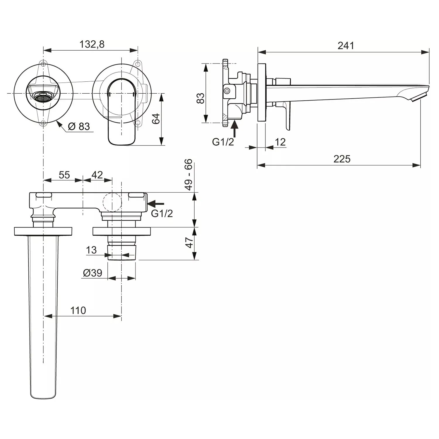 Смеситель для раковины Ideal Standard CONNECT AIR настенный, с излтвом, керамический картридж, шлифованное золото () A7009A2