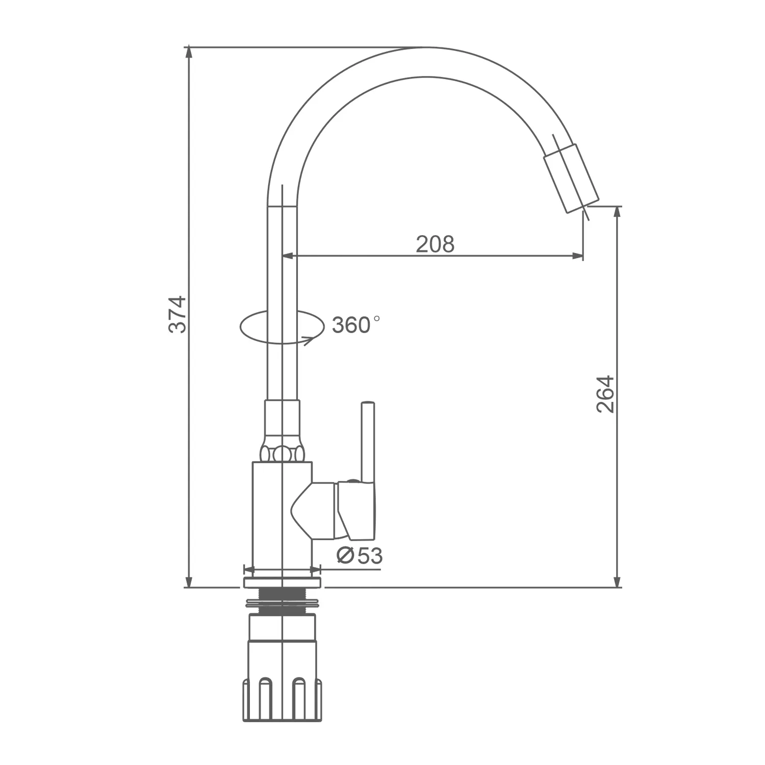Смеситель Splenka S201.4406.06 для кухни  гибкий поворотный излив, черный