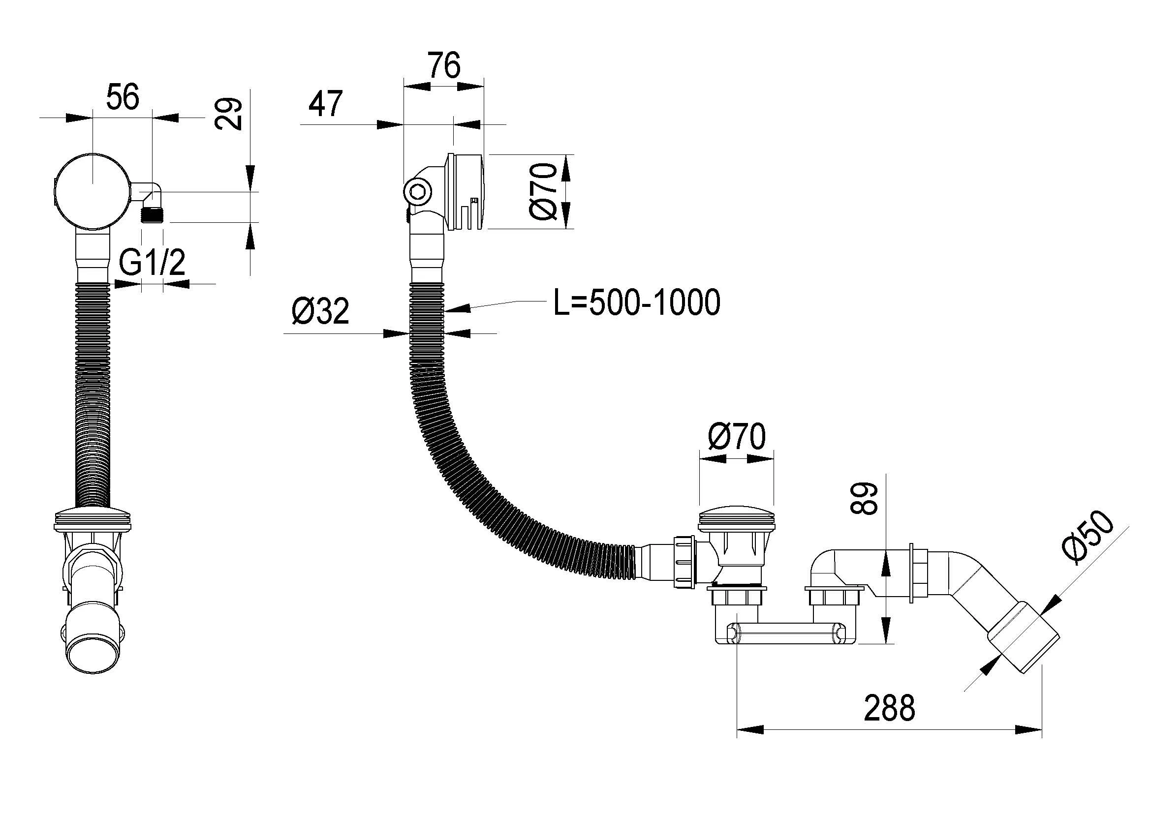 Слив-перелив для ванны, функция наполнения Gold