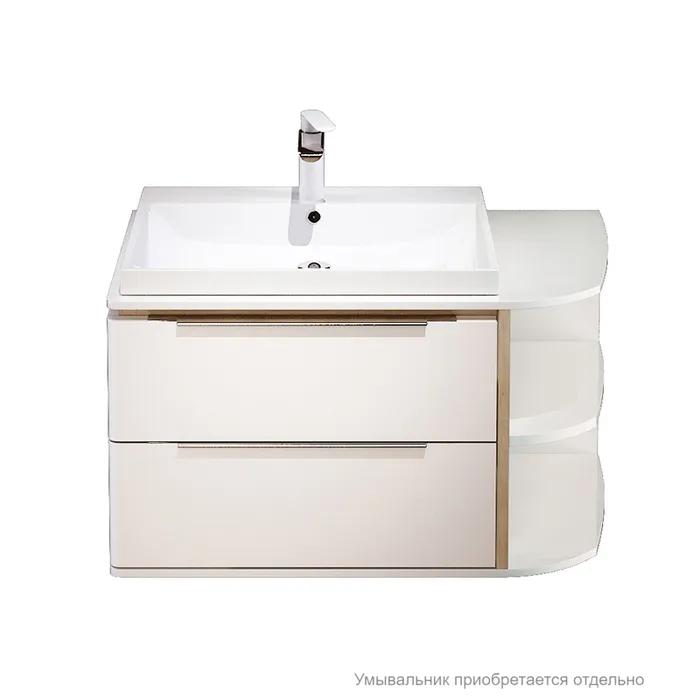 Тумба подвесная, 80 см, полки справа, белая/под дерево, Calipso, IDDIS, CAL80WRi95. Подходит умывальник 0066000i28