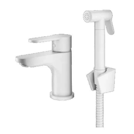 Смеситель Prohanss P64.12.08 для раковины с гигиеническим душем монолитный, белый