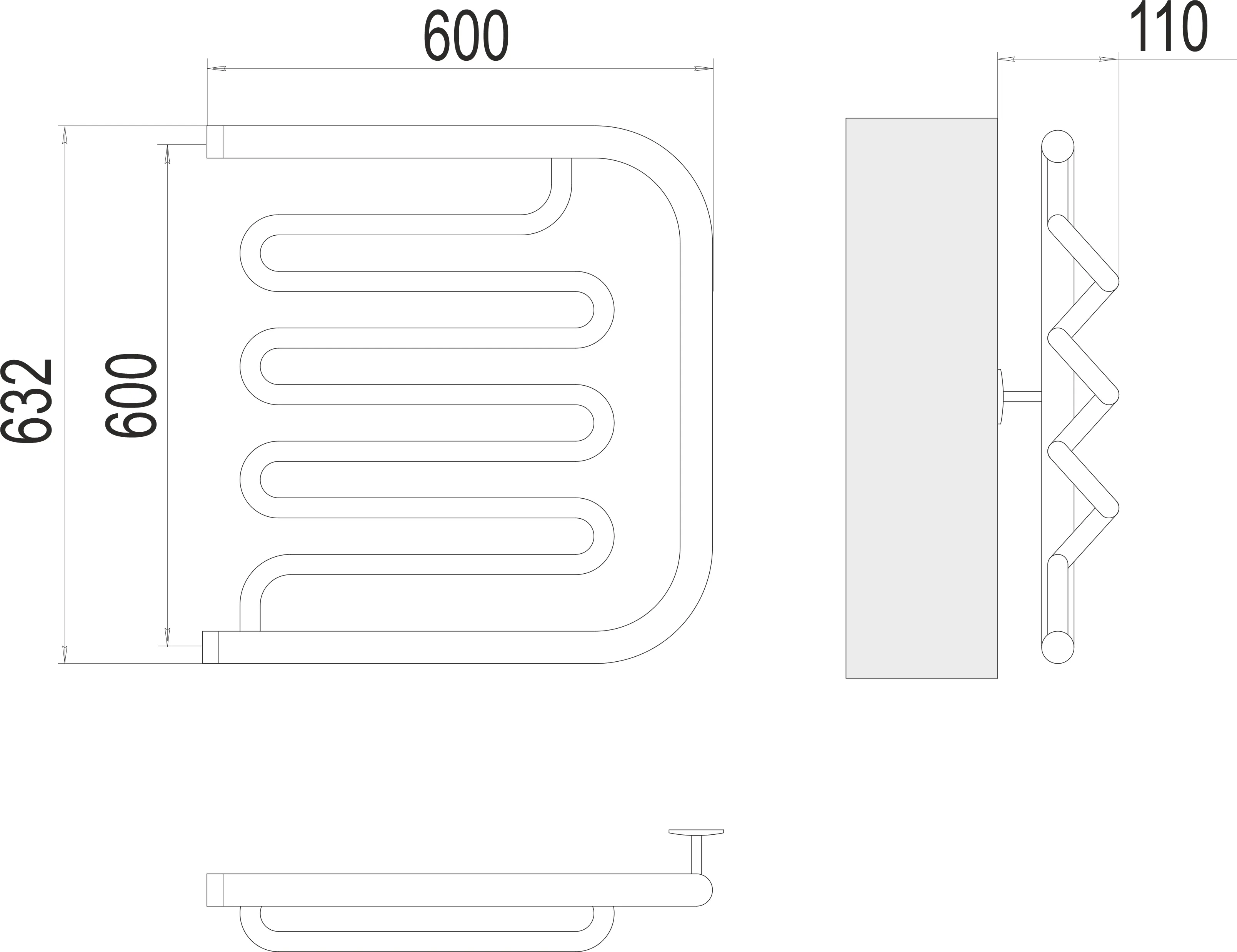 Полотенцесушитель TERMINUS Фокстрот-Лиана AISI 600х600