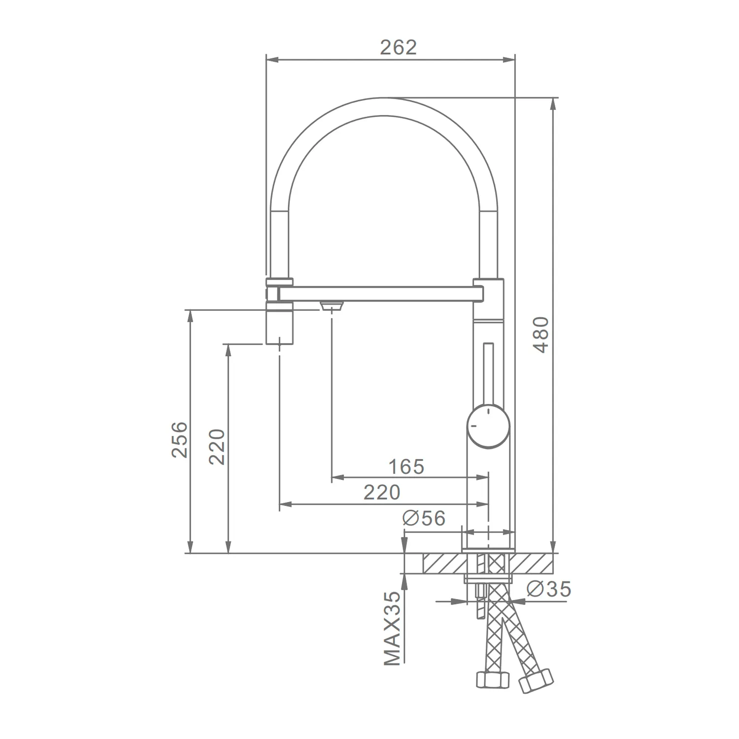 Смеситель Raglo для кухни с подключением к фильтру съёмный гибкий излив с магнитным фиксатором, графит R20.63.09