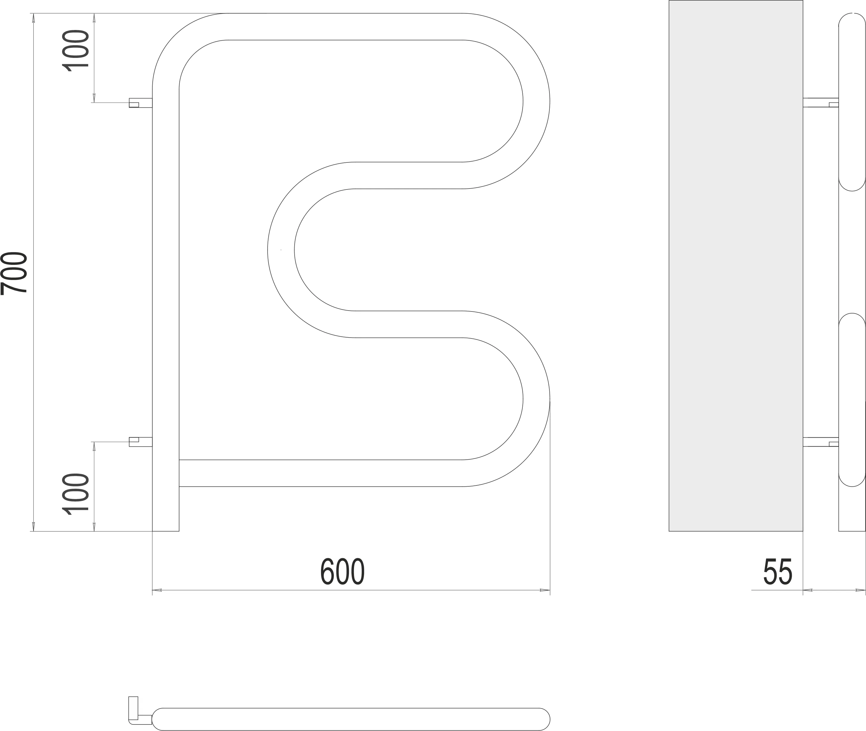 Полотенцесушитель TERMINUS F-образные 600х600 поворотный
