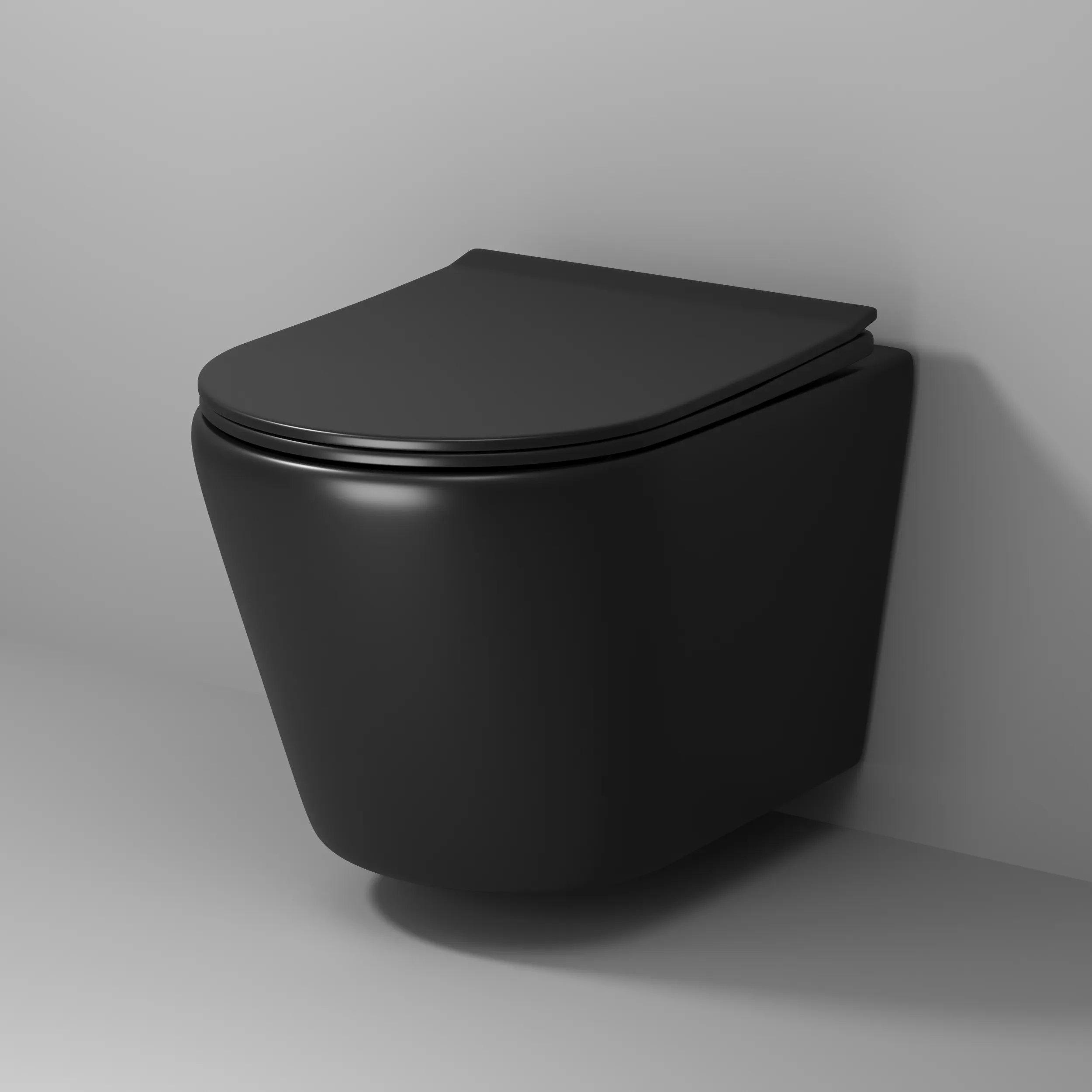 Унитаз подвесной Grossman Fly (520х360х350) безободковый,черный матовый с тонкой крышкой, GR-4478BMS