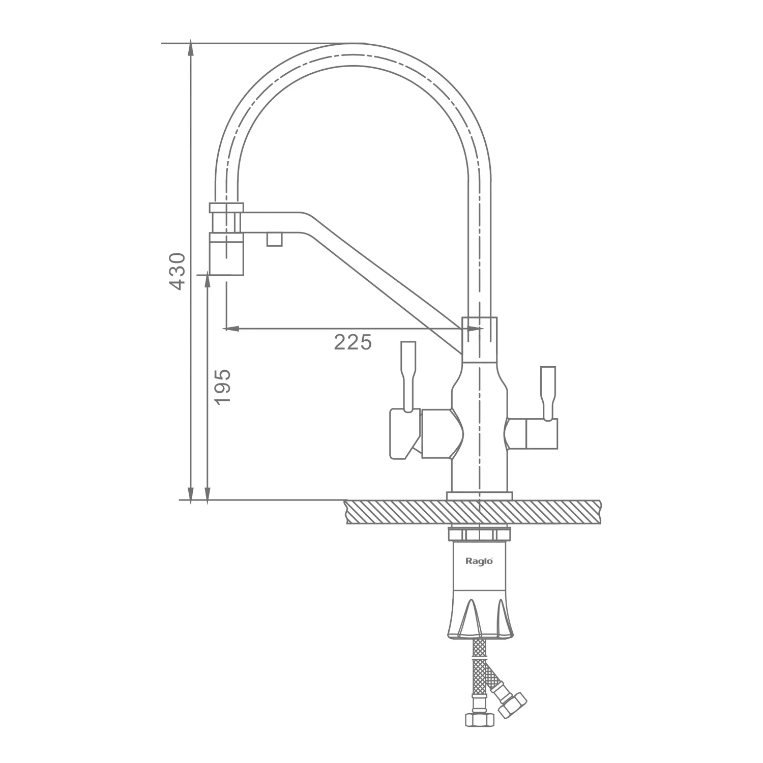 Смеситель Raglo для кухни с подключением к фильтру съёмный гибкий излив с магнитным фиксатором, Оружейная сталь R81.62.09