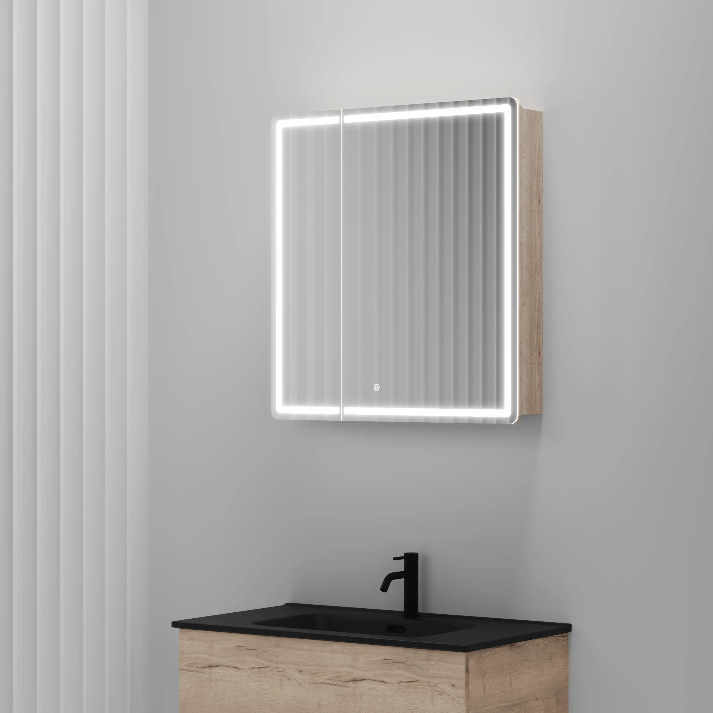 Зеркальный шкаф Sancos Блик / Mirror MI70EG 69x74 с подсветкой, дуб галифакс натуральный