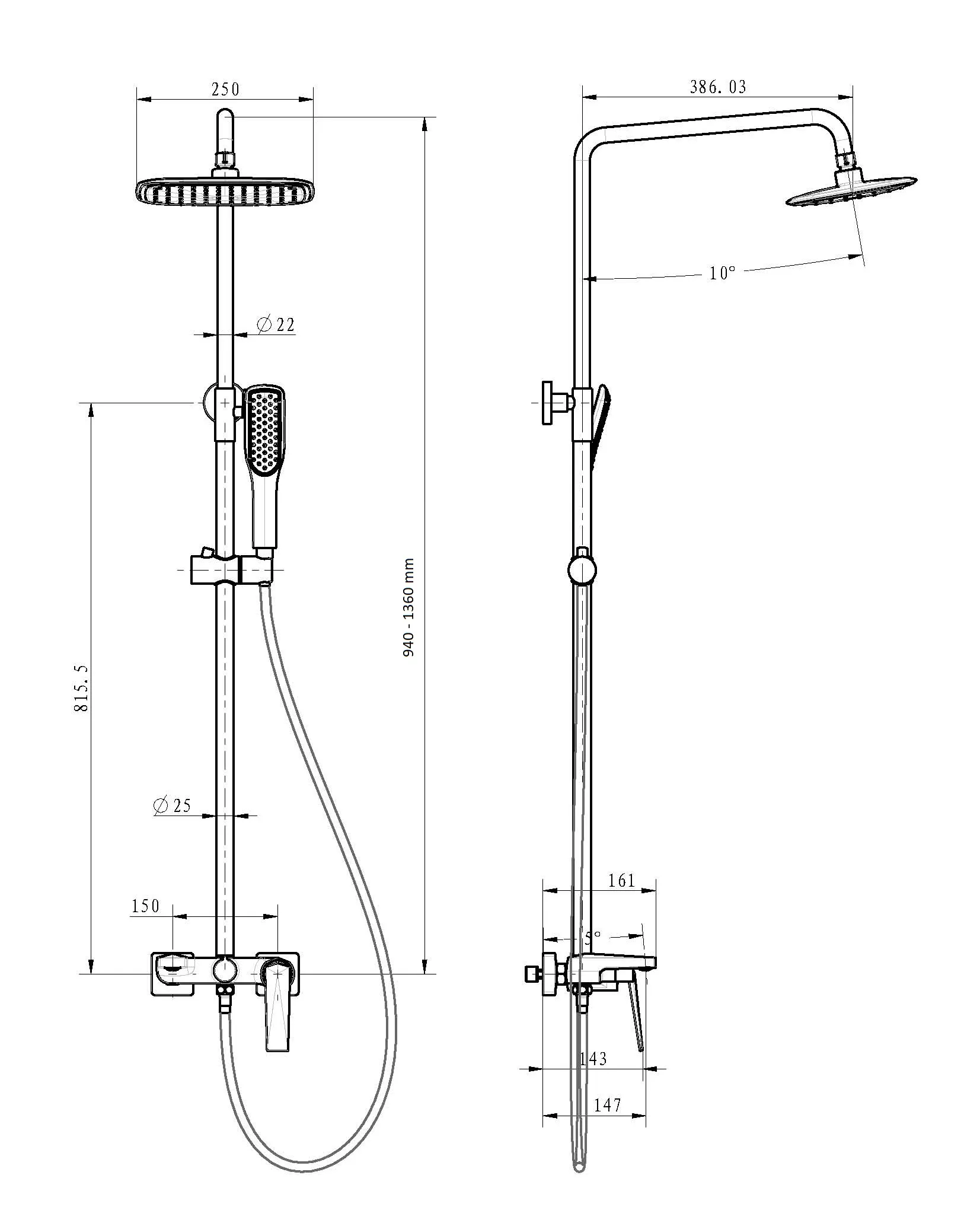 Стойка для душа со смесителем VENTURO хром