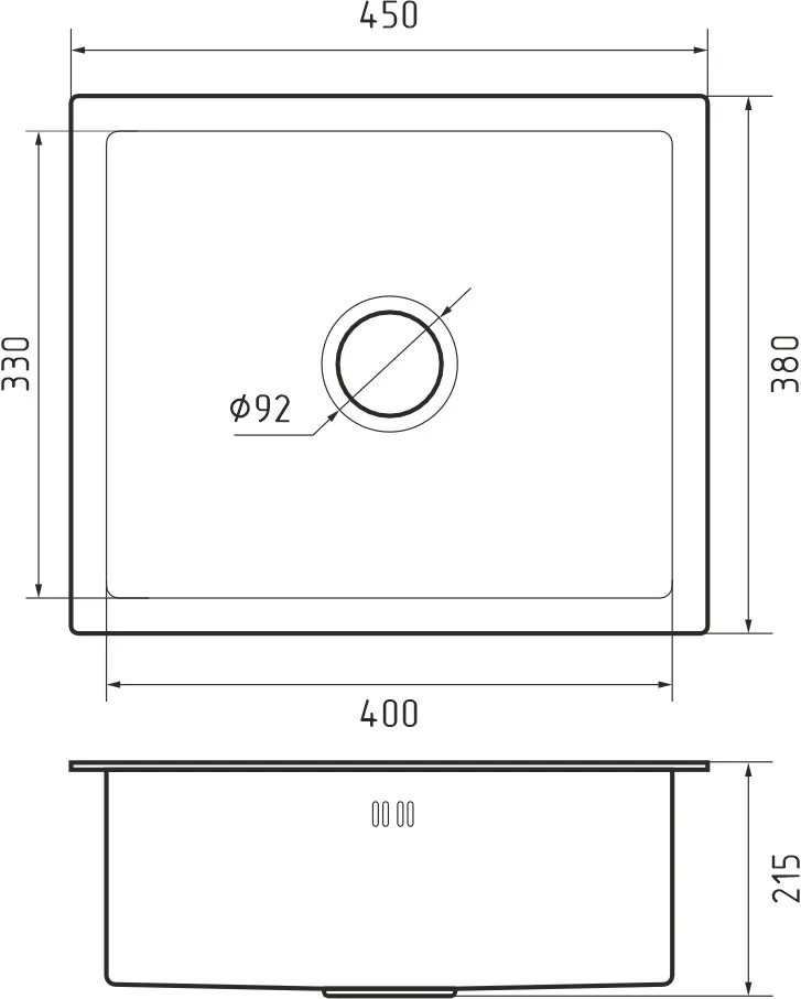 GranFest METAL (4538) Мойка нерж.1 чаша 450*380*215 мм