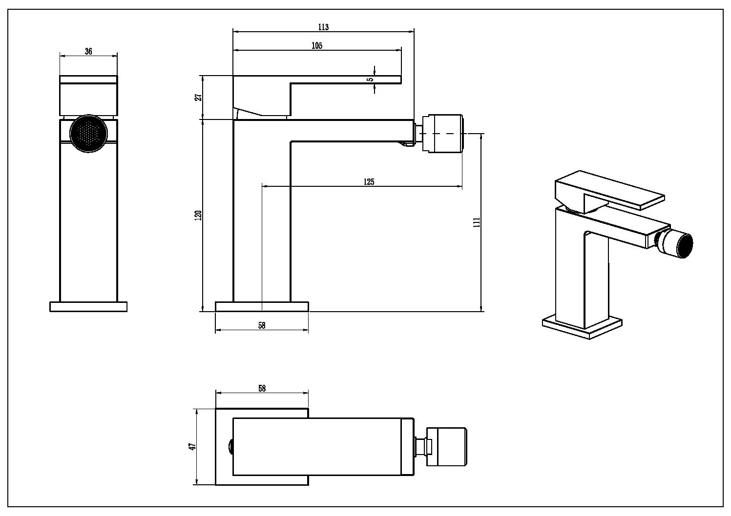 Смеситель для биде Qubic Bronze