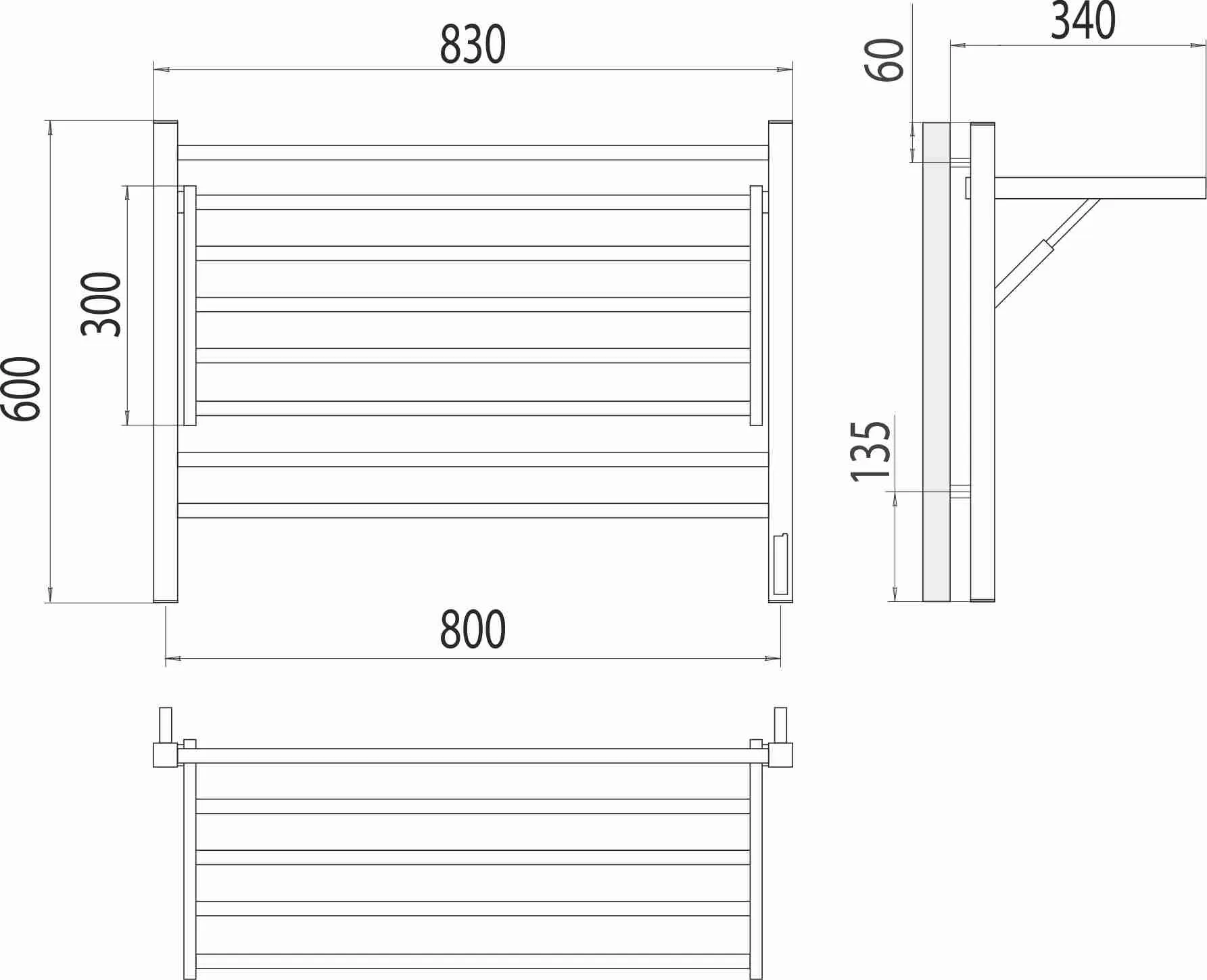 Полотенцесушитель TERMINUS Горизонт П8 800х600 электро КС черный муар