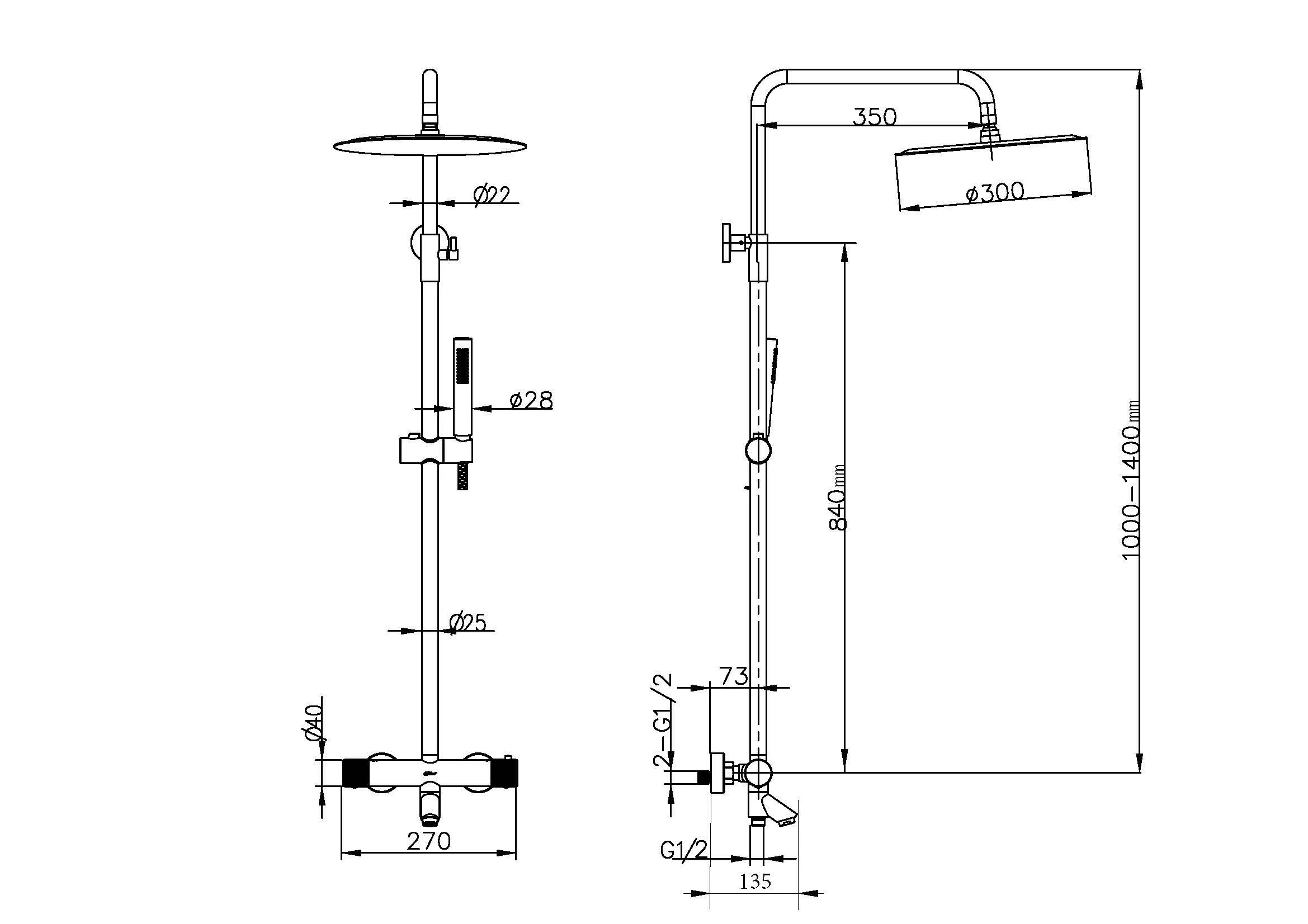 Стойка для душа c термостатом UNO Gun Metal