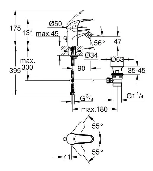 Смеситель для биде с донным клапаном Euroeco, хром 23263000