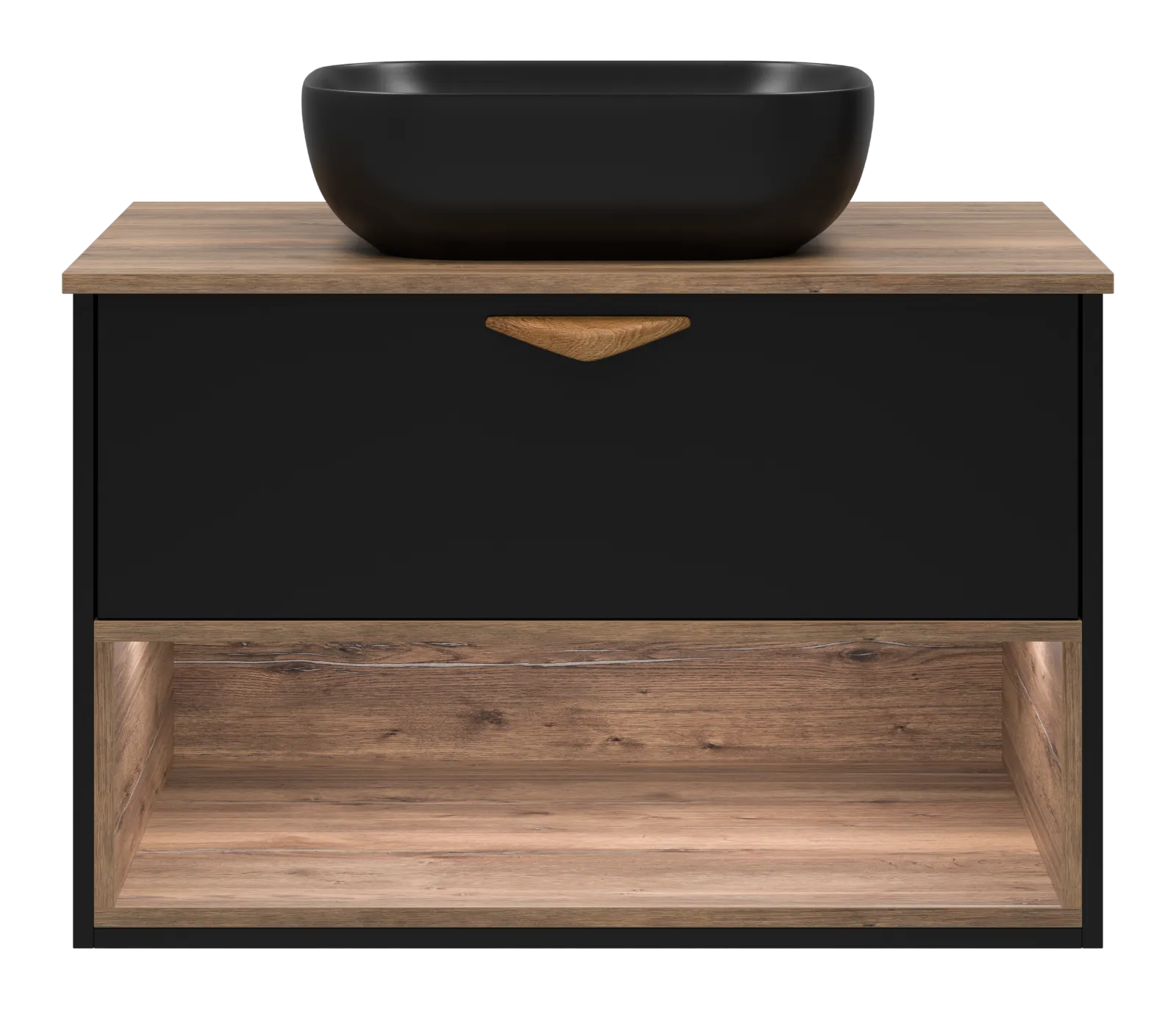 BERGEN - 80 Тумба подвесная 1 ящ. (ДСП (Дуб Гал/черн мат.эмаль) + раковина