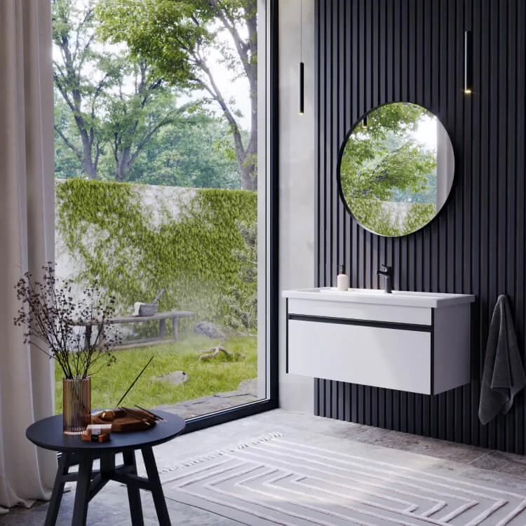 Подвесная тумба 100 см с одним ящиком в белом цвете,