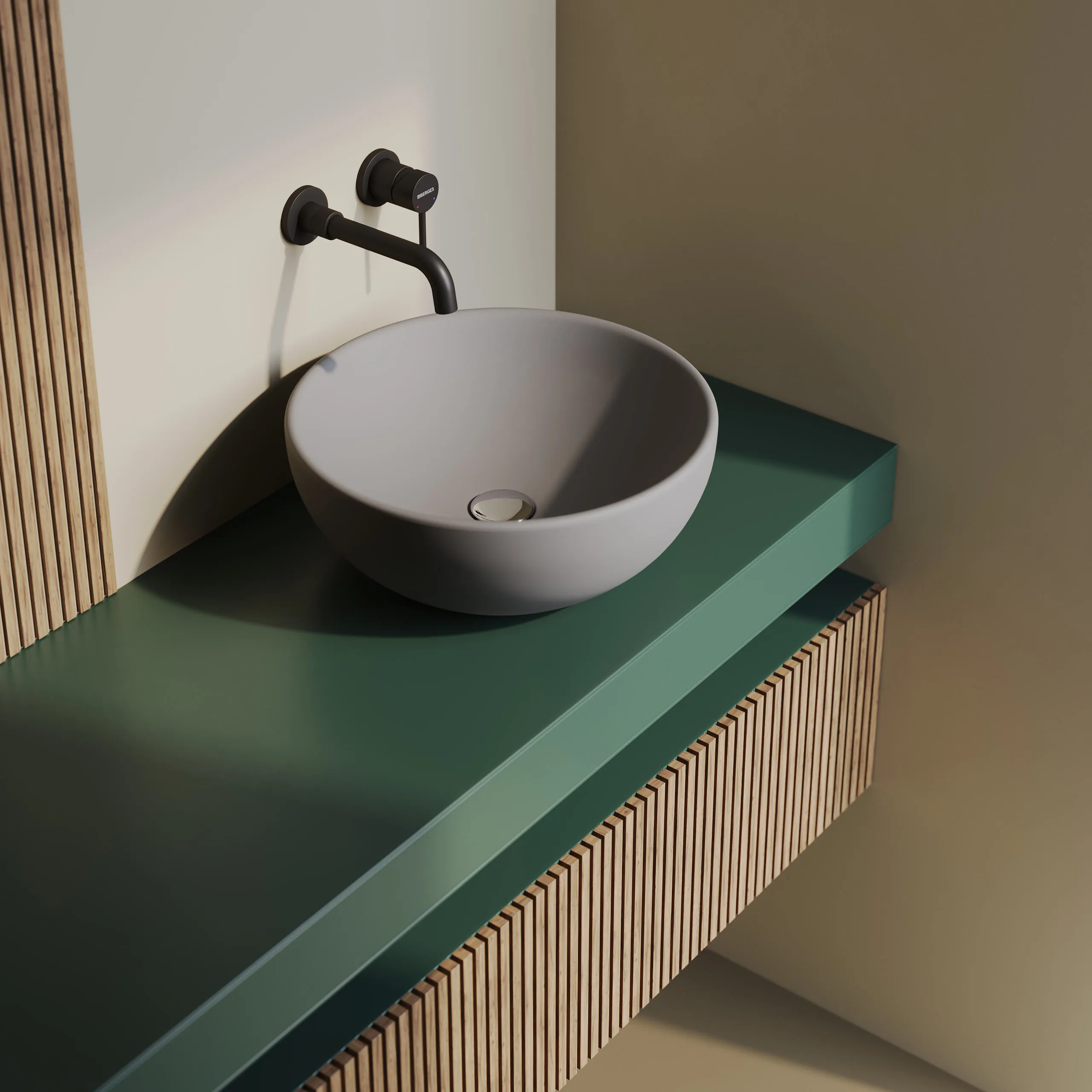 Раковина BERGES Mascon накладная, Ø 45 см, матовый серый, без отверстия под смеситель в магазинах СантехГид