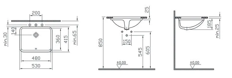 Раковина встраиваемая S50 снизу 48cm-цвет белый VitrA 5339B003-0012 в магазинах СантехГид