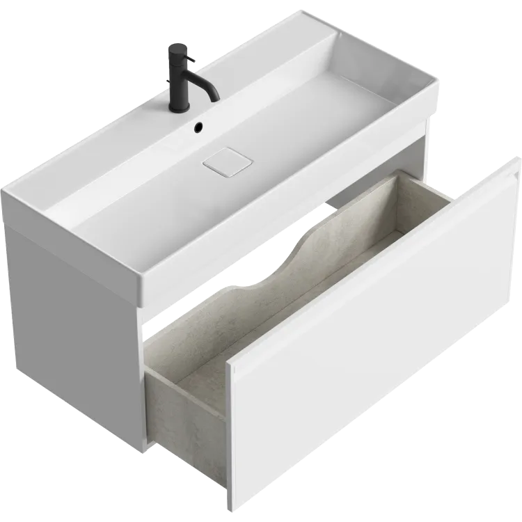 Подвесная тумба 100 см с одним ящиком в белом цвете,