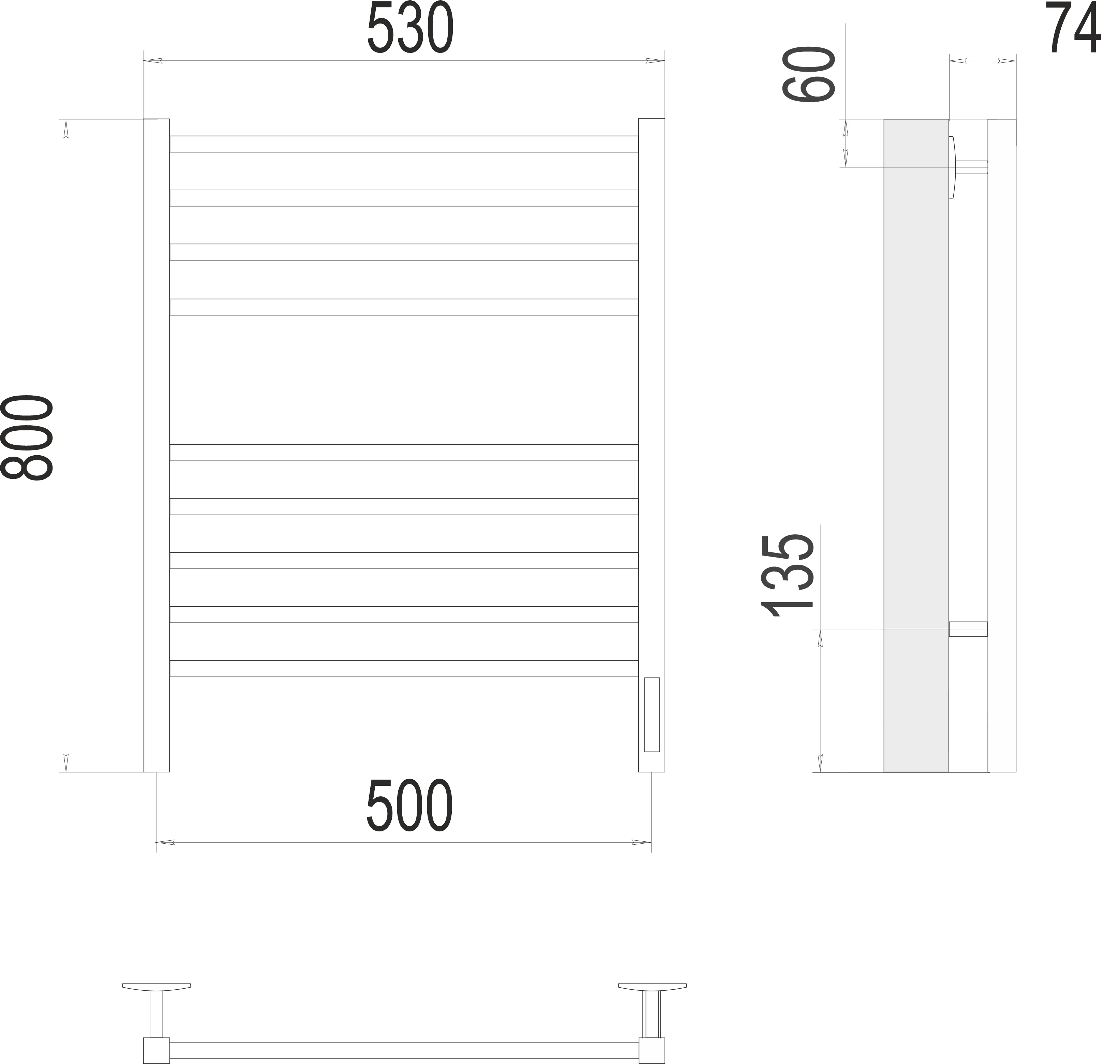 Полотенцесушитель TERMINUS Ватикан П8 500х800 электро КС 9003 матовый ( new встроен диммер)