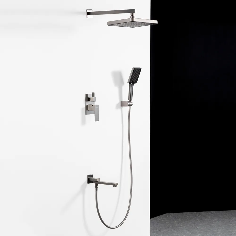 Встраиваемый смеситель для ванны с 3-функциями оружейная сталь)