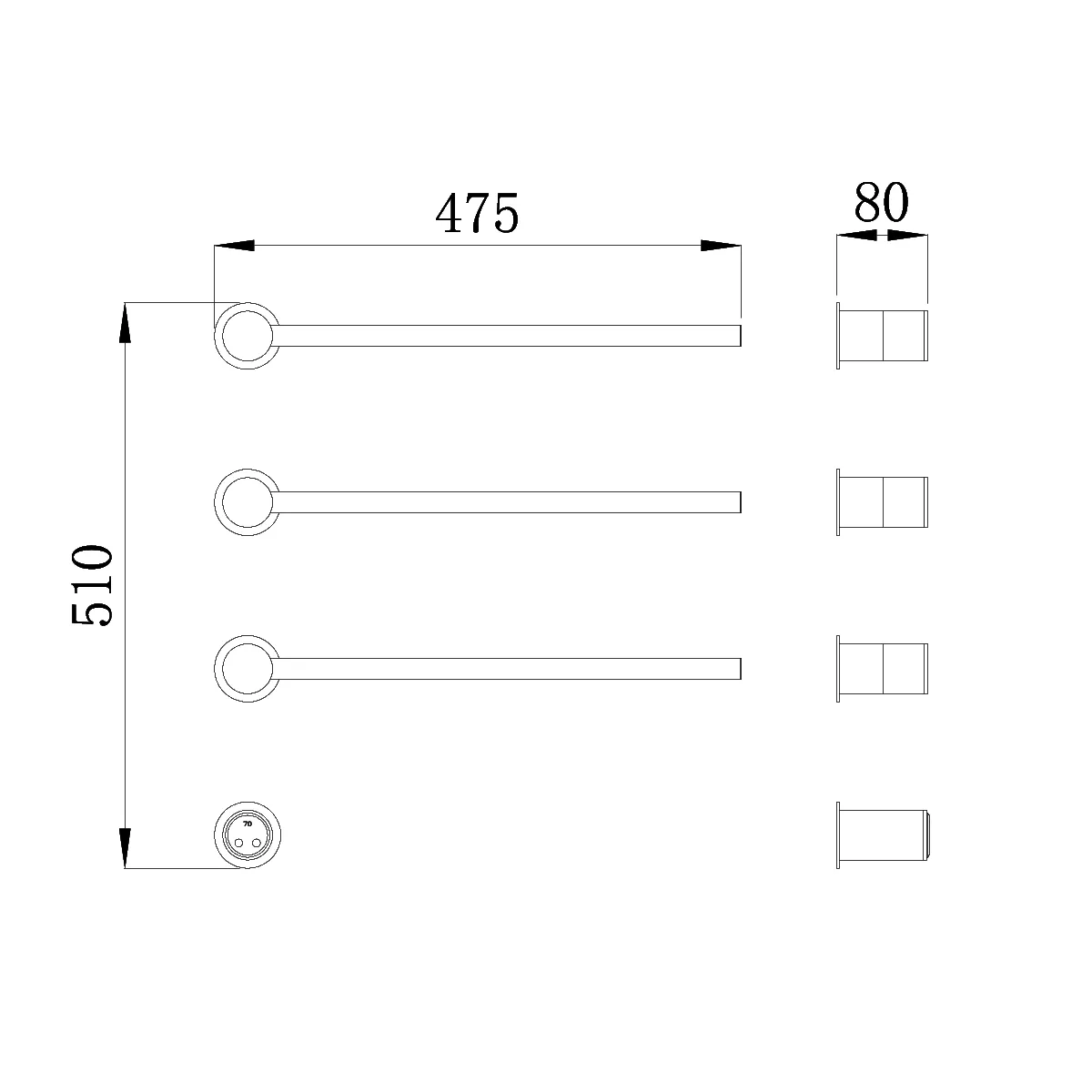 Встраиваемый полотенцесушитель электрический круглый графит