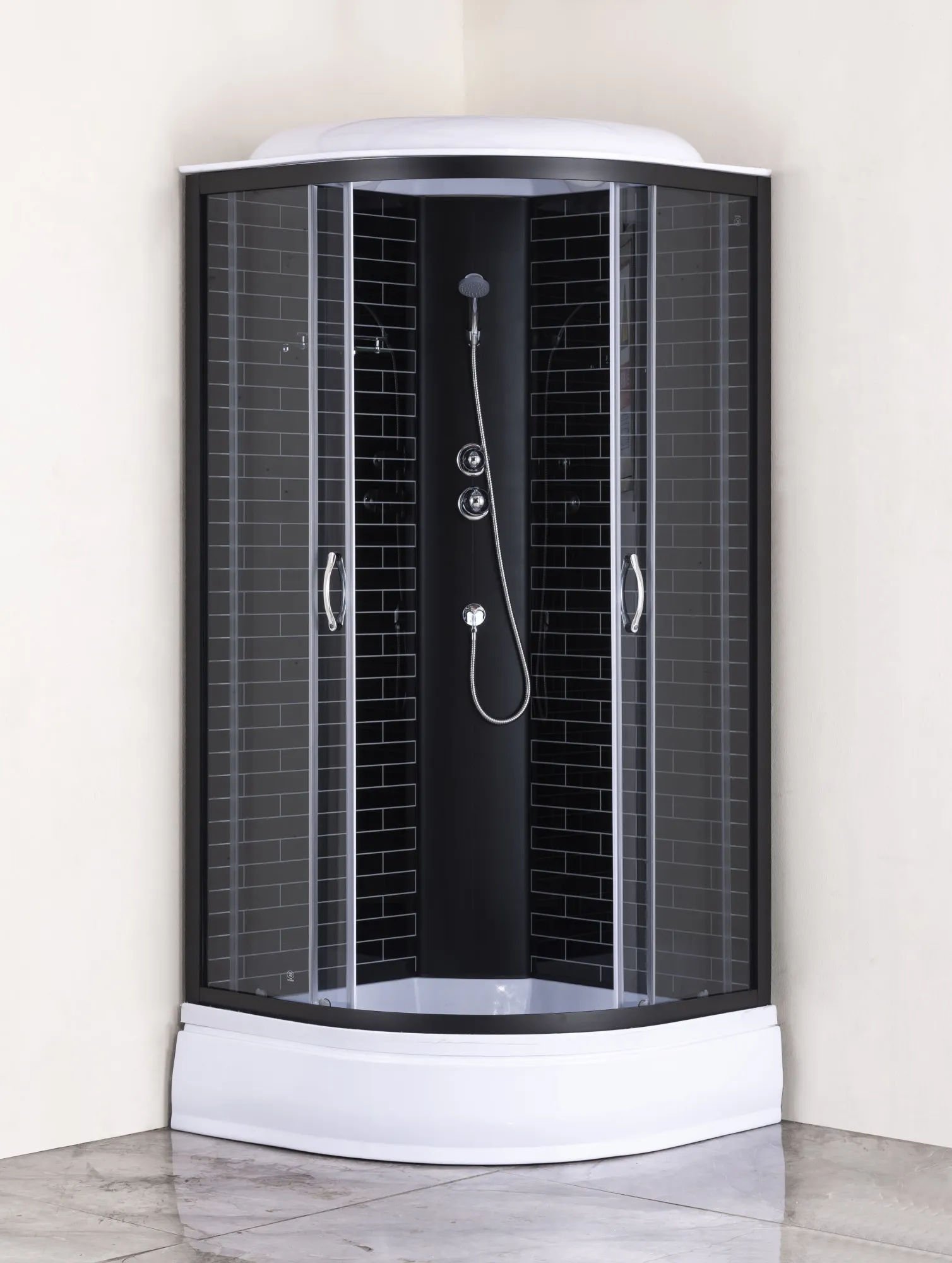 Душевая кабина Loranto 100х100х215 поддон 25 см черный кирпичный узор, серое стекло 4мм профиль черный () CS-6610-25GB 100