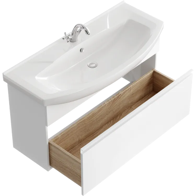 Подвесная тумба 107 см с одним ящиком в белом цвете,