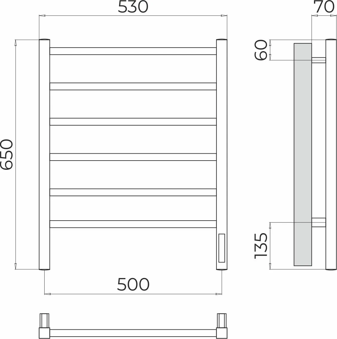 Полотенцесушитель TERMINUS Ватикан П6 500х650 Электро (quick touch)