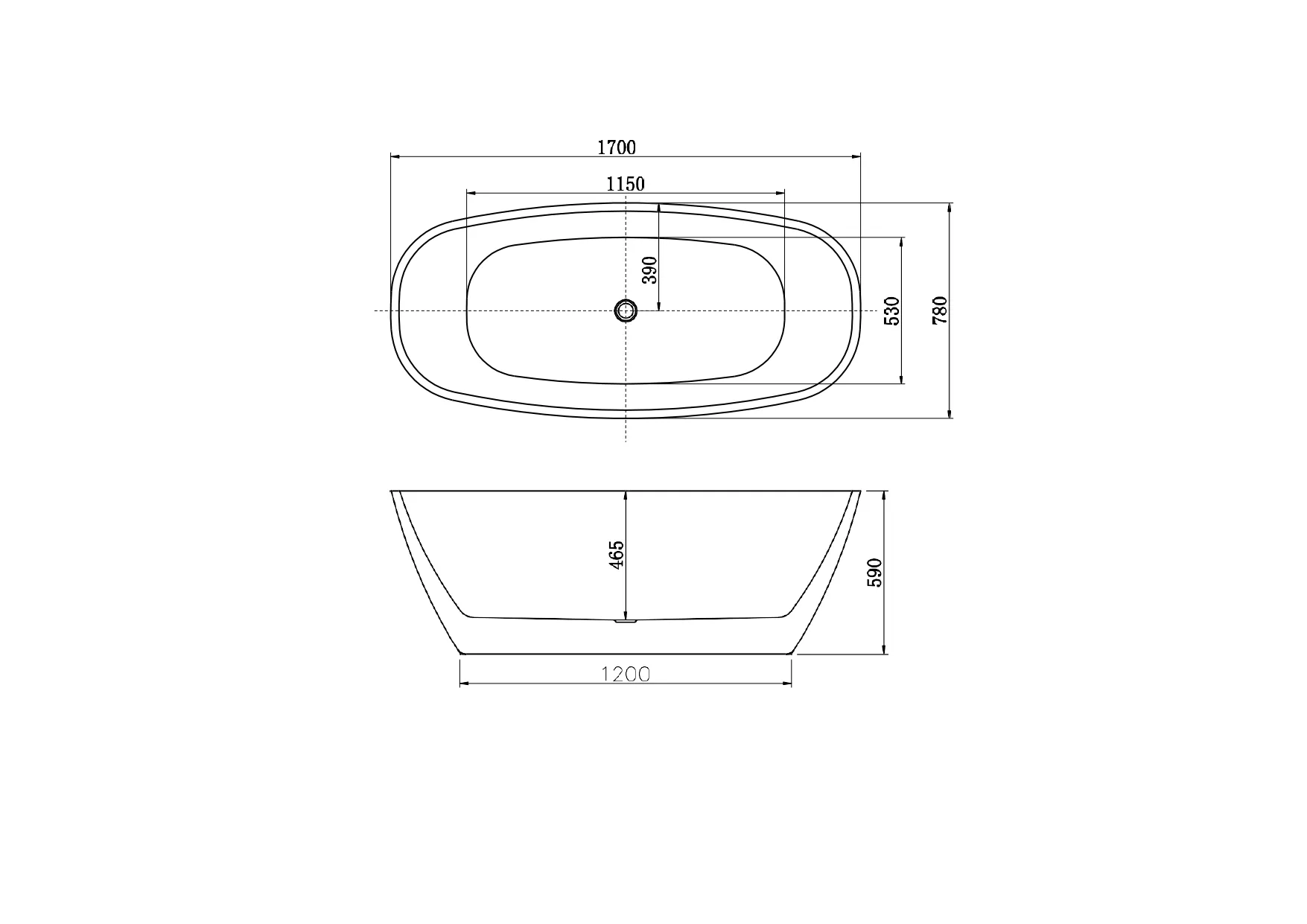 Ванна акриловая отдельностоящая ТЕРА 1700*780*590, белый глянцевый AQ-128778Wt