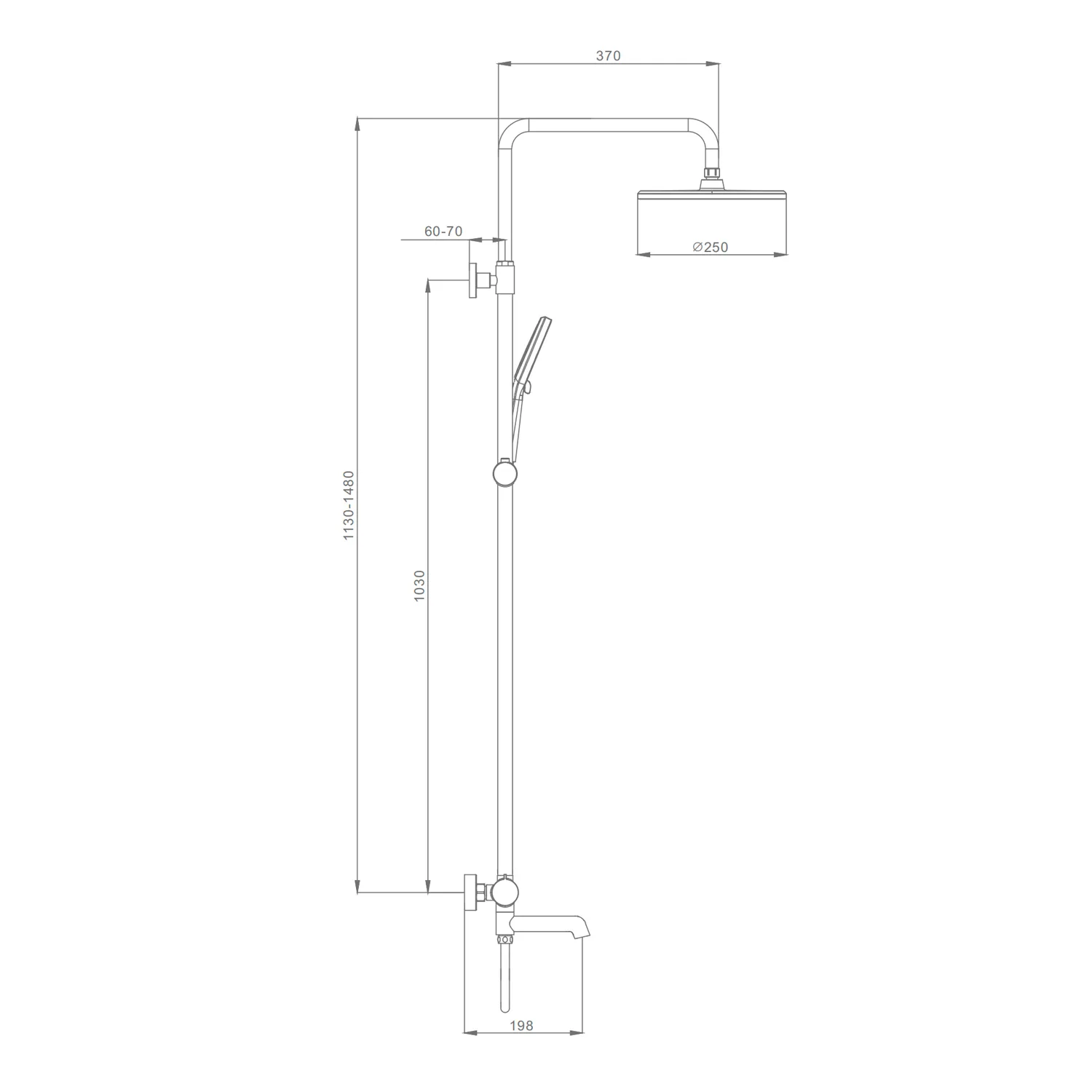 Душевая система Raglo для ванны и душа излив поворотный 15 см, сатин R20.24.05
