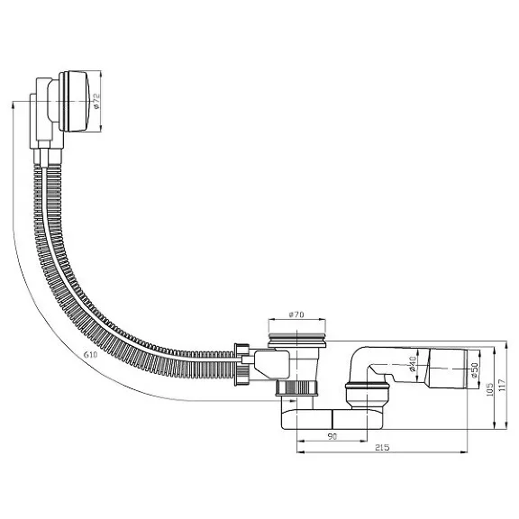 Слив полуавтоматический ванны CHROME, 40/50, L = 61 см