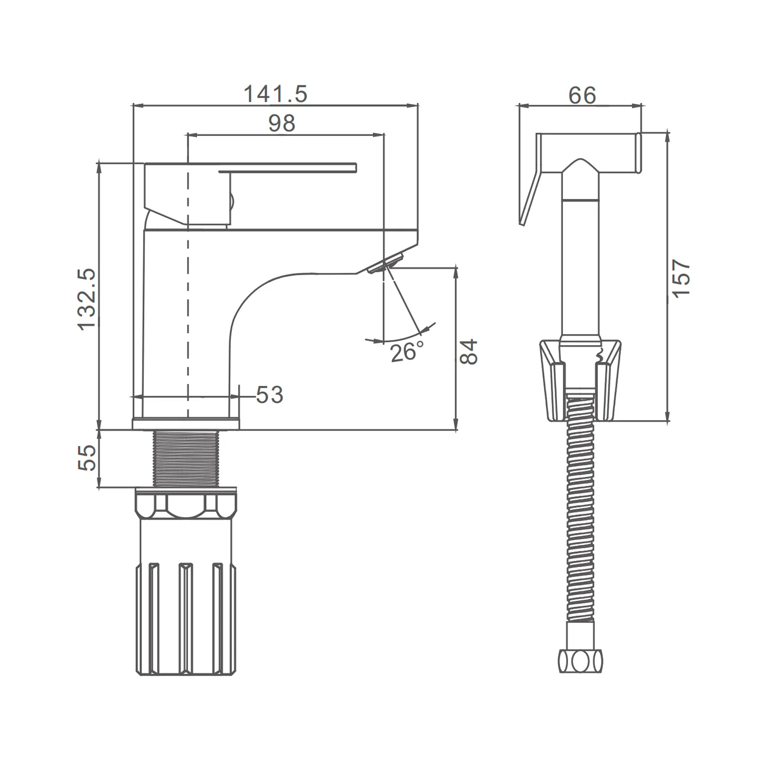 Смеситель Prohanss P64.12.08 для раковины с гигиеническим душем монолитный, белый