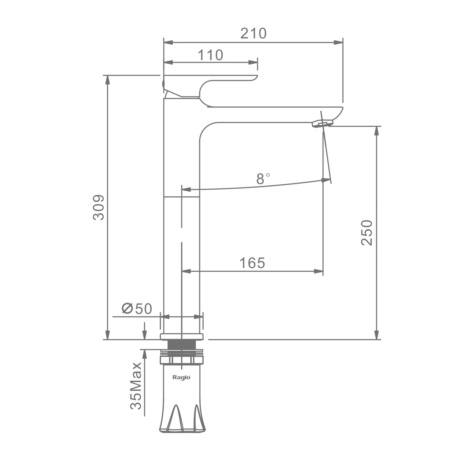 Смеситель Raglo для раковины высокий монолитный, черный R03.15.06