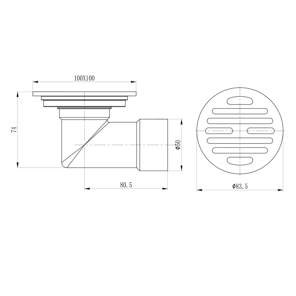 Душевой трап Raglo 100х100мм, нержавеющая сталь, черный R605.10.06