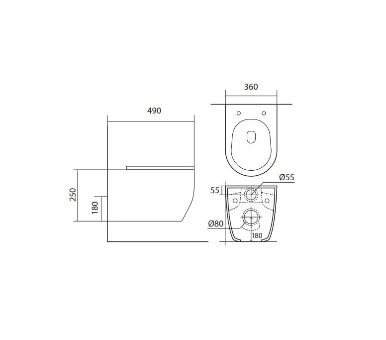 Унитаз-компакт подвесной безободковый AQUATEK ЕВРОПА AQ1106-00 490*360*250 мм, горизонтальный выпуск, тонкое сиденье с механизмом плавного закрывания, крепеж