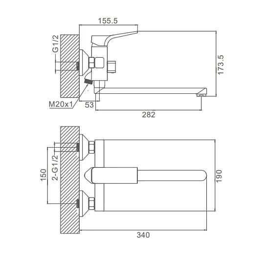 Смеситель Prohanss P62.22.09 для ванны и душа универсальный поворотный излив 30 см, графит