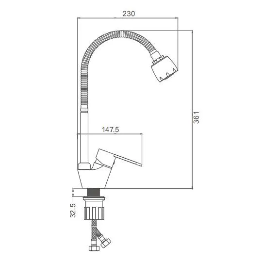 Смеситель Prohanss P64.47 для кухни высокий гибкий излив, хром