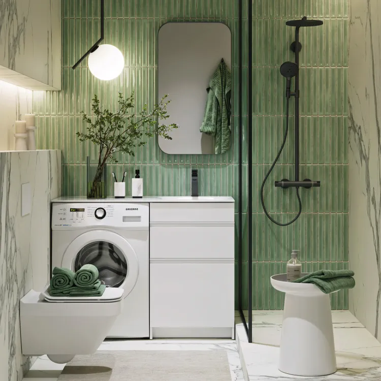 Напольная тумба под стиральную машину с двумя ящиками 115 см, цвет белый