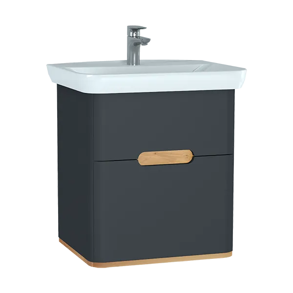 60834 Sento Тумба с раковиной с 2 ящиками 65 см с LED подсветкой цвет матовый антрацит VITRA