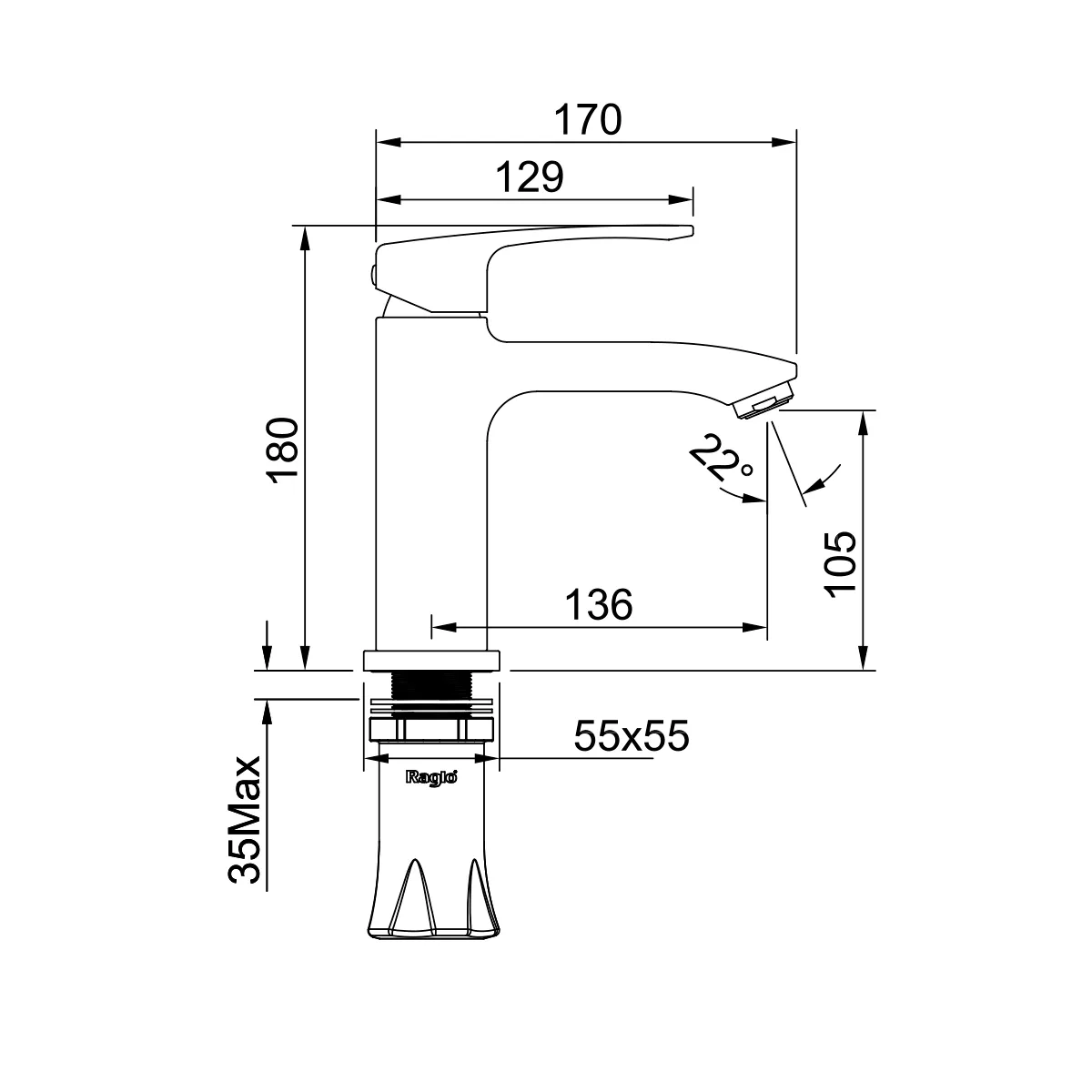Смеситель Raglo для раковины монолитный, черный R01.10.06