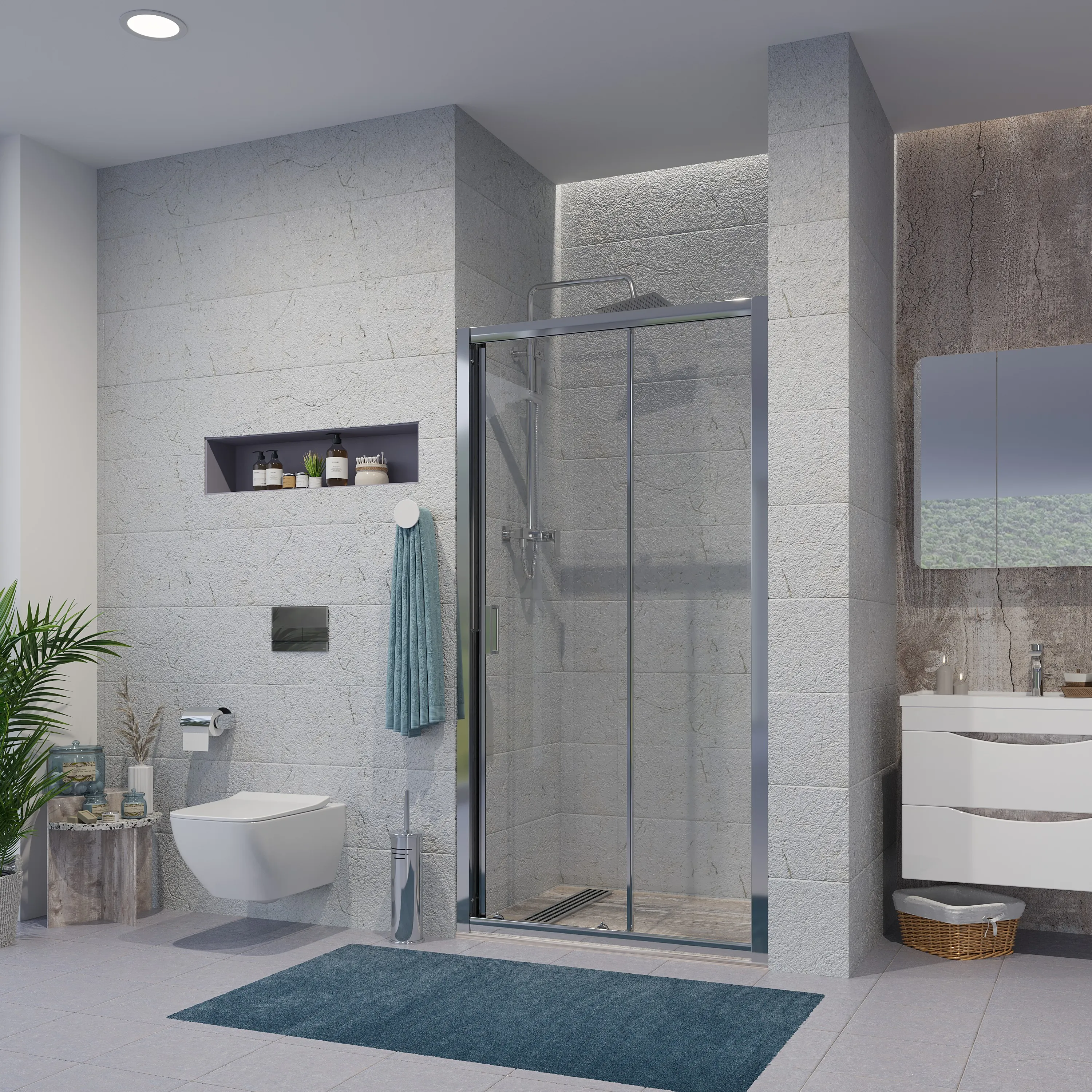 Дверь в нишу Niagara Nova (110х195) хром,дверь раздвижная,стекло прозрачное,1 место NG-62-11A 