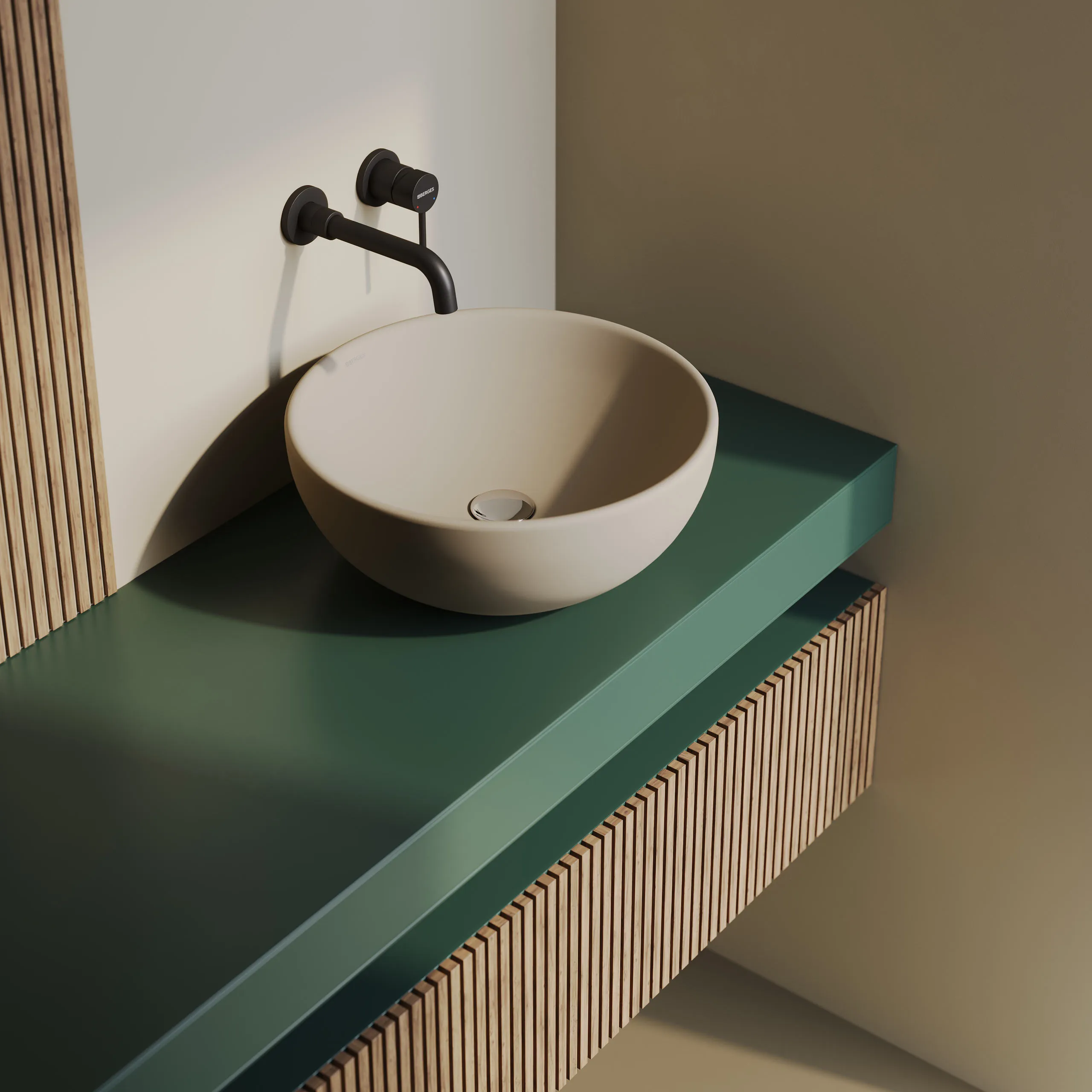 Раковина BERGES Mascon накладная, Ø 45 см, матовый жасмин, без отверстия под смеситель в магазинах СантехГид