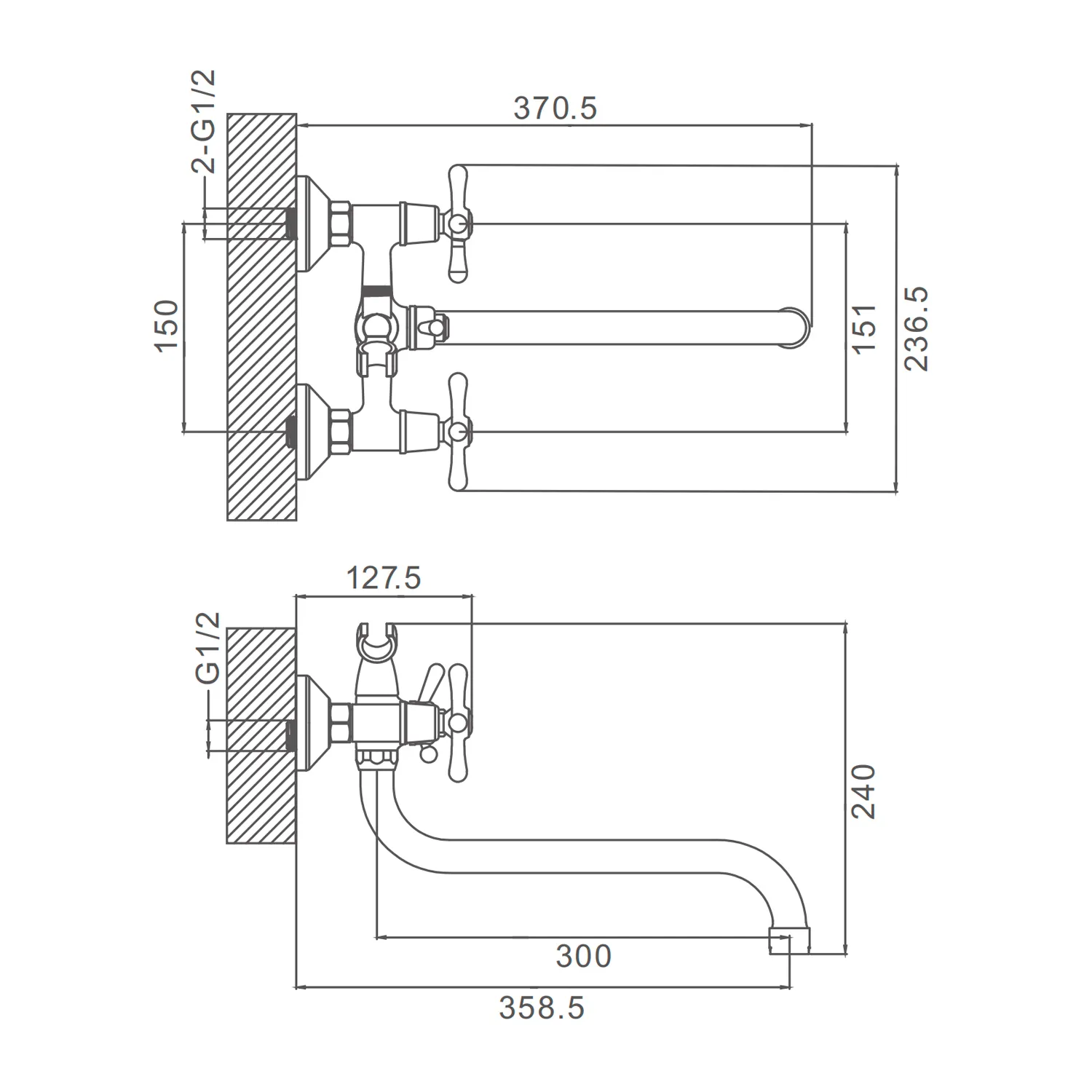 Смеситель Prohanss P11.22 для ванны и душа вентильный поворотный излив 30 см, хром