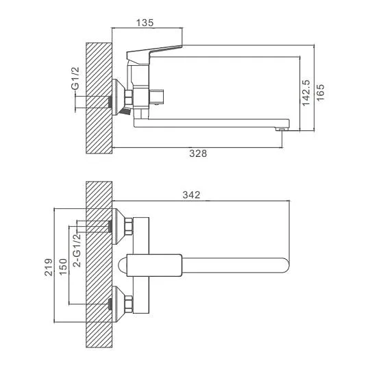 Смеситель Prohanss P60.22.09 для ванны и душа универсальный поворотный излив 30 см, графит